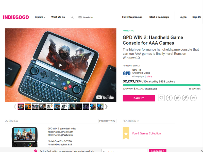 INDIEGOGO GPD WIN2